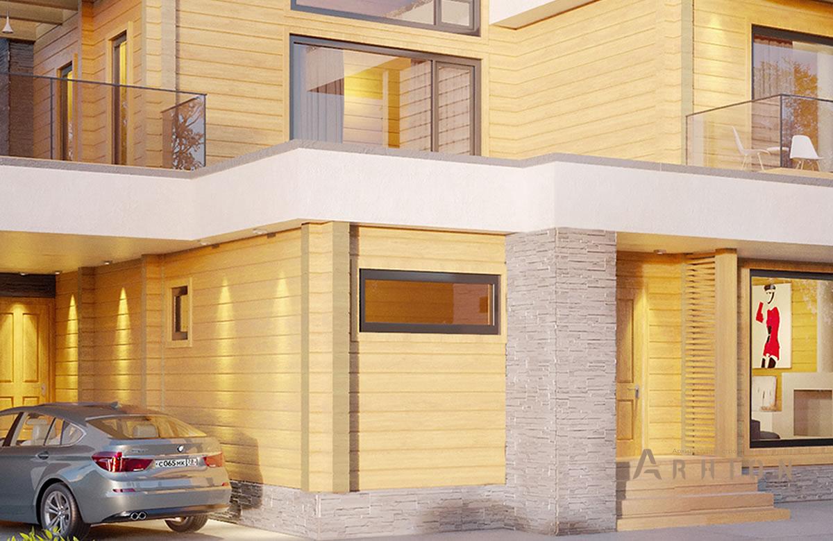 4. Проект двухэтажного дома в стиле хай-тек с плоской кровлей , rh-558, площадью - 558 кв c сауной, терассой, балконом, гаражом, вторым светом